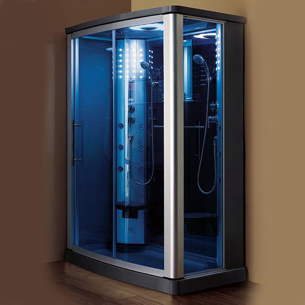 Mesa 803L Steam Shower 54"L x 35"W x 85"H - Blue Glass - BathVault