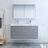 Fresca Catania 48" Glossy Ash Gray Wall Hung Double Sink Modern Bathroom Vanity w/ Medicine Cabinet - BathVault