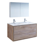 Fresca Catania 48" Rustic Natural Wood Wall Hung Double Sink Modern Bathroom Vanity w/ Medicine Cabinet - BathVault