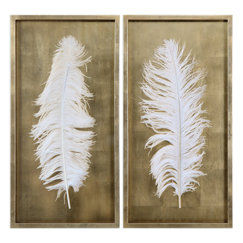 Uttermost White Feathers Gold Shadow Box S/2 04057 - BathVault