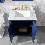 Legion Furniture 30" BLUE FINISH SINK VANITY CABINET WITH CARRARA WHITE TOP - WLF2130-B