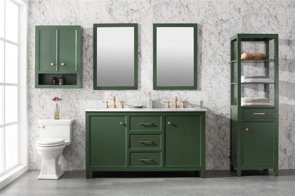 Legion Furniture 60" VOGUE GREEN FINISH DOUBLE SINK VANITY CABINET WITH CARRARA WHITE TOP - WLF2160D-VG