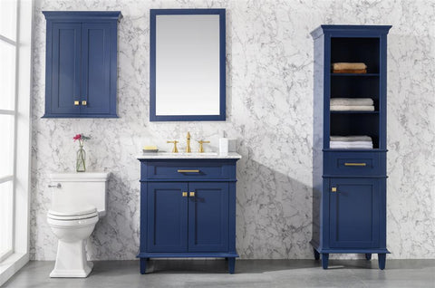 Legion Furniture 30" BLUE FINISH SINK VANITY CABINET WITH CARRARA WHITE TOP- WLF2230-B