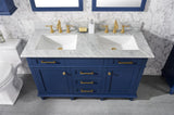 Legion Furniture 54" BLUE FINISH DOUBLE SINK VANITY CABINET WITH CARRARA WHITE TOP- WLF2254-B