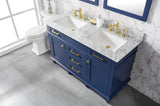 Legion Furniture 54" BLUE FINISH DOUBLE SINK VANITY CABINET WITH CARRARA WHITE TOP- WLF2254-B