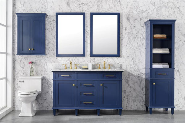 Legion Furniture 54" BLUE FINISH DOUBLE SINK VANITY CABINET WITH CARRARA WHITE TOP- WLF2254-B