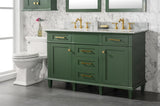 Legion Furniture 54" VOGUE GREEN FINISH DOUBLE SINK VANITY CABINET WITH CARRARA WHITE TOP- WLF2254-VG