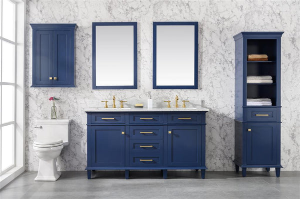 Legion Furniture  60" BLUE FINISH DOUBLE SINK VANITY CABINET WITH CARRARA WHITE TOP- WLF2260D-B