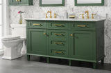 Legion Furniture 60" VOGUE GREEN FINISH DOUBLE SINK VANITY CABINET WITH CARRARA WHITE TOP- WLF2260D-VG