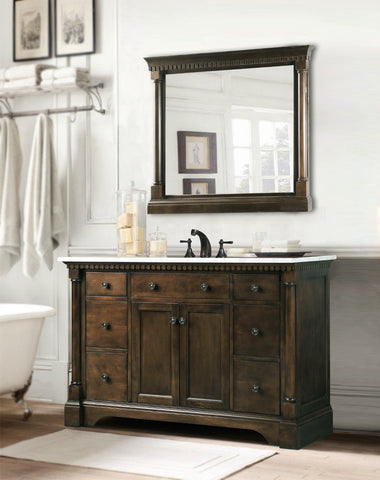 Legion Furniture ANTIQUE COFFEE SINK VANITY WITH CARRARA WHITE TOP AND MATCHING BACKSPLASH WITHOUT FAUCET - WLF6036-48"