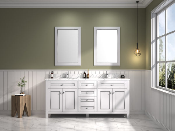Legion Furniture 72" WHITE FINISH SINK VANITY CABINET WITH CARRARA WHITE TOP - WV2272-W